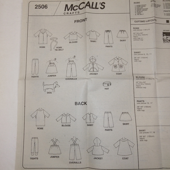 McCall's 2506 Wardrobe for 18" doll & a dog.  Fits American Girl Doll, Gotz - Picture 5 of 6